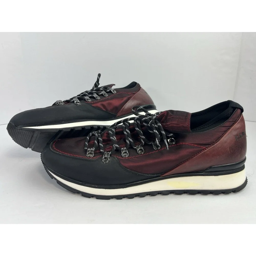 KARL LAGERFELD Men's 13M Low Top Hiking Shoe Nylon & Leather Maroon & Black